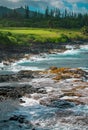 Rock and sea. View of turuoise water and lava rocks beach, atlantic ocean waves. Topical travelling background. Tenerife Royalty Free Stock Photo