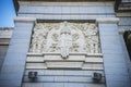 Rock shield, Almudena Cathedral, located in the area of the Habsburgs, classical architecture Royalty Free Stock Photo