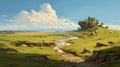 Captivating Countryside Landscape: A Fusion Of Spatial Concept Art And Yupik Influences