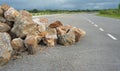 Rock slide on the asphalt road