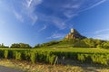 Rock of Solutre with vineyards, Burgundy, Solutre-Pouilly, France