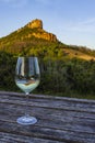 Rock of Solutre with vineyards, Burgundy, Solutre-Pouilly, France