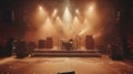 Rock Stage Awaiting the Band: Spotlight and Drum Set in Hushed Anticipation. Concept Band Royalty Free Stock Photo