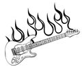 Rock star or band fire logo brand. Electric guitar fiery and flame musical vector sign.