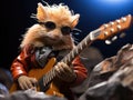 Rock star bearded dragon with tiny guitar