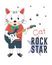 Rock Star Cat with Guitar Royalty Free Stock Photo