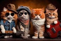 rock star cats posing for a group shot after their latest gig.