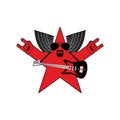 Rock star emblem isolated. Guitar and wings symbol of rock music