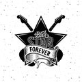 Rock Star forever lettering with star guitar ribbon Royalty Free Stock Photo