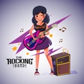 Rock star girl playing her guitar. character design - ill Royalty Free Stock Photo