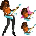 Rock star guitarist African American girl cartoon Royalty Free Stock Photo