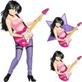 Rock star guitarist Asian girl in cartoon style Royalty Free Stock Photo