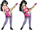 Rock star guitarist Asian girl with tattoos comics Royalty Free Stock Photo