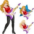 Rock star guitarist girl cartoon style