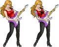 Rock star guitarist girl in comics style