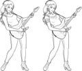 Rock star guitarist Indonesian girl lineart