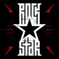 Rock star - music poster with red lightnings and stars. Rockstar - t-shirt design. T-shirt apparels cool print with star.