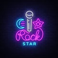 Rock Star Neon Sign Vector. Rock Star logo vector design template, nightlife, live music, karaoke, light banner, night Royalty Free Stock Photo