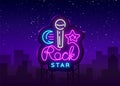 Rock Star Neon Sign Vector. Rock Star logo vector design template, nightlife, live music, karaoke, light banner, night Royalty Free Stock Photo