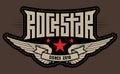 Rock star - patch with stitching. Rockstar - t-shirt design with wings and stars. T-shirt apparels cool print. Vector