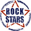 Rock stars blue and red rubber stamp grunge design. Royalty Free Stock Photo