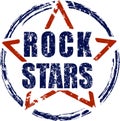 Rock stars blue and red rubber stamp grunge design. Royalty Free Stock Photo