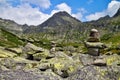 Rock statues built in the valley below Strbsky Peak near Lake above the Skok waterfall.