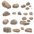 Rock stone big set cartoon. Set of different boulders. Stones and rocks. Flat style. Cobblestones of various shapes Royalty Free Stock Photo