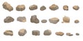 Rock stone big set cartoon. Set of different boulders. Stones and rocks. Flat style. Cobblestones of various shapes