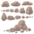 Rock stone. Isometric rocks and stones, geological granite massive boulders. Cobbles for mountain game cartoon landscape Royalty Free Stock Photo