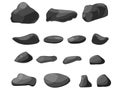 Rock stone set cartoon. Stones and rocks in isometric cartoon style. Set of different boulders. Video Game, apps Royalty Free Stock Photo