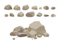 Rock stone set cartoon. Stones and rocks in isometric 3d flat style. Set of different boulders. Video Game