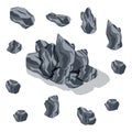 Rock stone set. Stones and rocks in isometric 3d flat style. Set of different boulders. Game Royalty Free Stock Photo