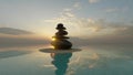 Rock stones balance calmly Water background concept Calm meditation pure mind 3d