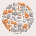 Rock stones cartoon flat banner. Stones and rocks in isometric 3d style vector illustration. Set of boulders of Royalty Free Stock Photo