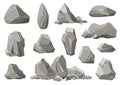 Rock stones and debris of the mountain. Gravel, gray stone heap of cartoon isolated vector icons illustration set Royalty Free Stock Photo