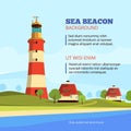 Rock stones island with lighthouse on it. Marine vector cartoon background illustration Royalty Free Stock Photo