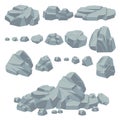 Rock stones. Natural stone rocks, massive boulders. Granite cobble cliff and stone heap for mountain landscape. Cartoon