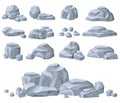 Rock stones pile. Natural stone texture, mineral block mountain cliff, granite boulder, rocks debris, broken rubble