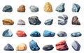 Rock and stones set. Different shape boulder collection.cartoon flat style