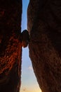 Silhouette of rock stuck between two rocks 2