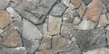 Rock texture, stone wall background. Mosaic pattern of old grey stones on floor. Wide panorama, panoramic banner. Grunge