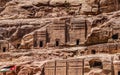 Rock Tombs Jordan Flag Street of Facades Petra Jordan Royalty Free Stock Photo