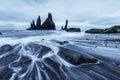 The Rock Troll Toes. Reynisdrangar cliffs. Black sand beach