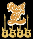 Rock on. Vector hand drawn illustration of guitars with handwritten lettering Royalty Free Stock Photo