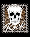 Rock. Vector hand drawn illustration of human skull with chains isolated.