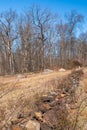 A rock wall in a field on the battlefield in the Gettysburg National Military Park Royalty Free Stock Photo