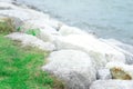 Rock wall or Stone wall for protect wave breaker at the sea Royalty Free Stock Photo