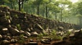 Natural Light And Vastness: A Textured Stone Wall In A Forest