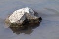 Rock in water shallow, Big stone in the drought, Stone over Surface water Global warming concept Royalty Free Stock Photo